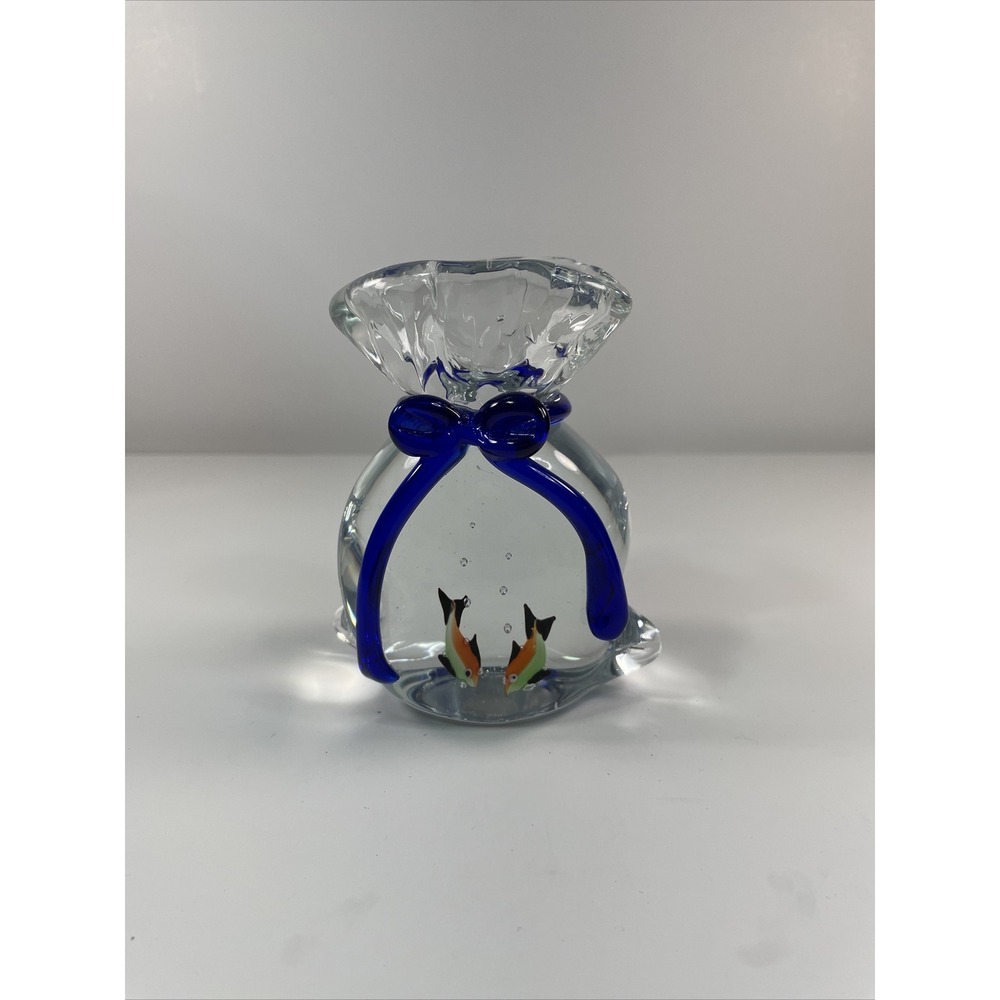 Glass Fish In A Bag paperweight Made In China For World Bazaars